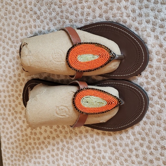 Unisex Maasai Leather Sandals. Size 11 or 42 decorated with beads. main image 9